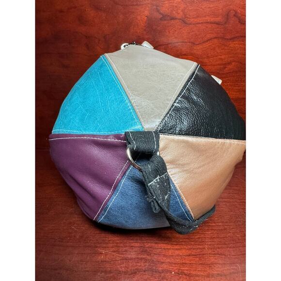 Boho Round Ball Handbag Purse Multi Color Patchwork Zipper Close Storybook Liner - Picture 1 of 9